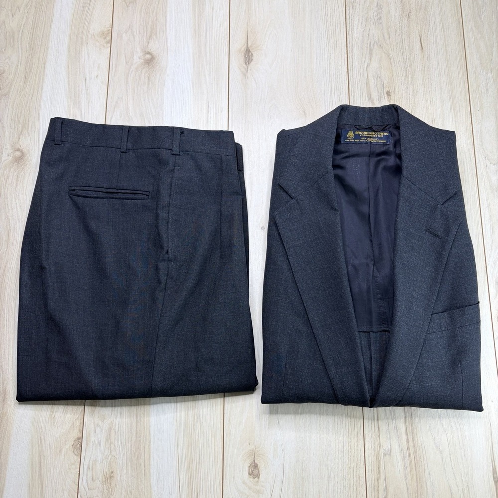 Vintage Brooks Brothers Half Lined Wool Suit Men's Size 42L 36x29 Charcoal Gray